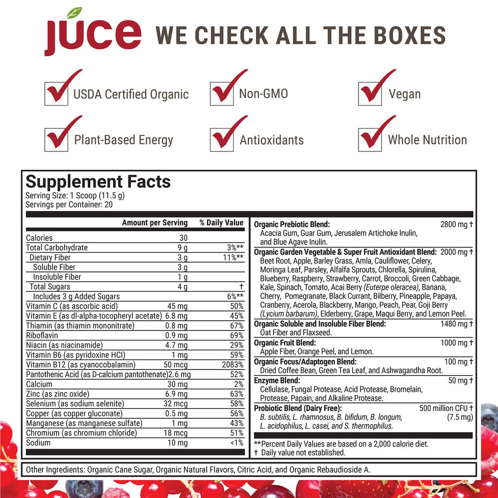 Terra Kai JUCE Reds bottle closeup highlighting organic ingredients for daily wellness.