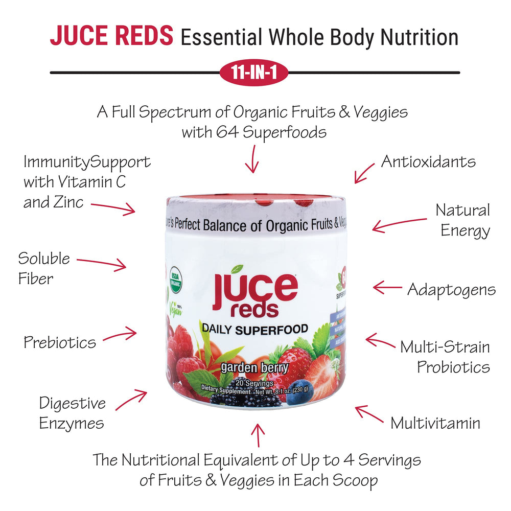 Terra Kai JUCE Reds berry flavor enhances taste and daily nutrition.