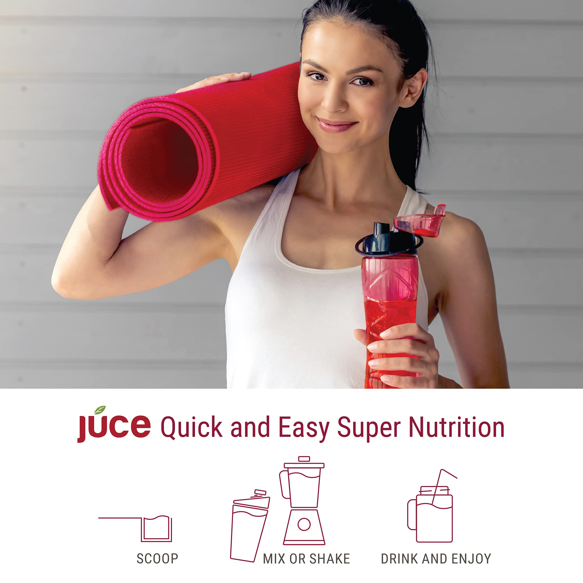 Terra Kai JUCE Reds serve-ready image suggests easy mixing into water or juice for a quick nutrient boost.