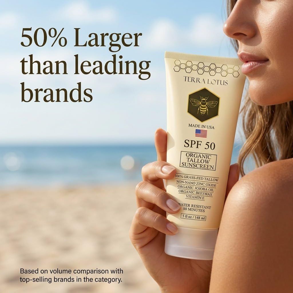 Terra Lotus sunscreen on the arm for a lightweight, non-greasy feel.