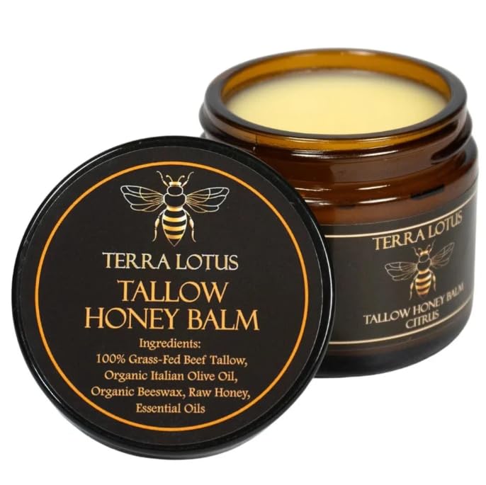 Terra Lotus Honey Tallow Balm jar with citrus scent for daily hydration.