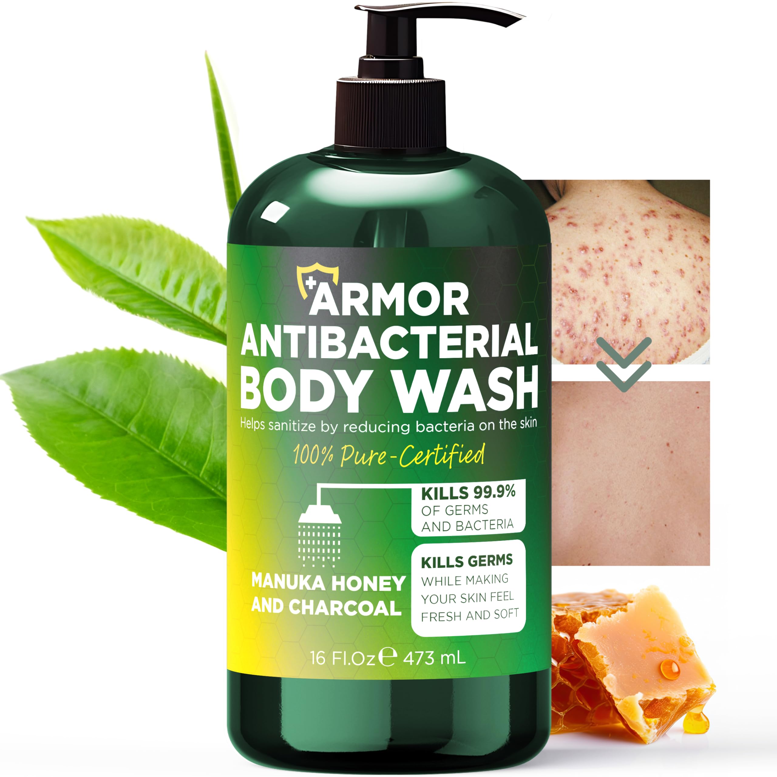 Terramed Just Think Comfort antibacterial body wash bottle front for daily cleansing and odor control.