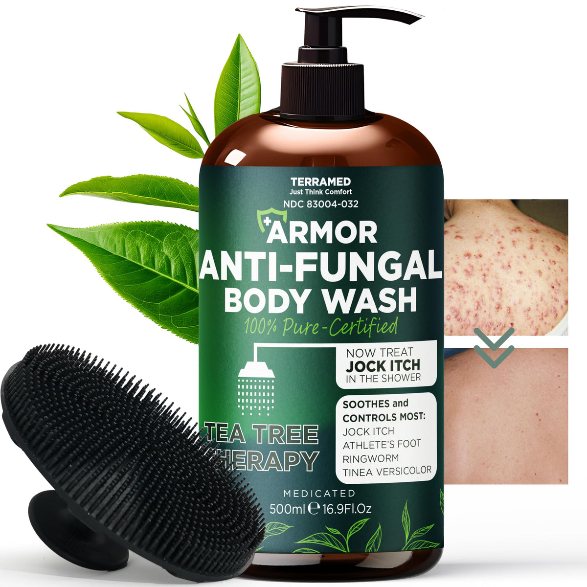 Terramed Just Think Comfort antifungal wash bottle for clean, refreshed post-workout skin.