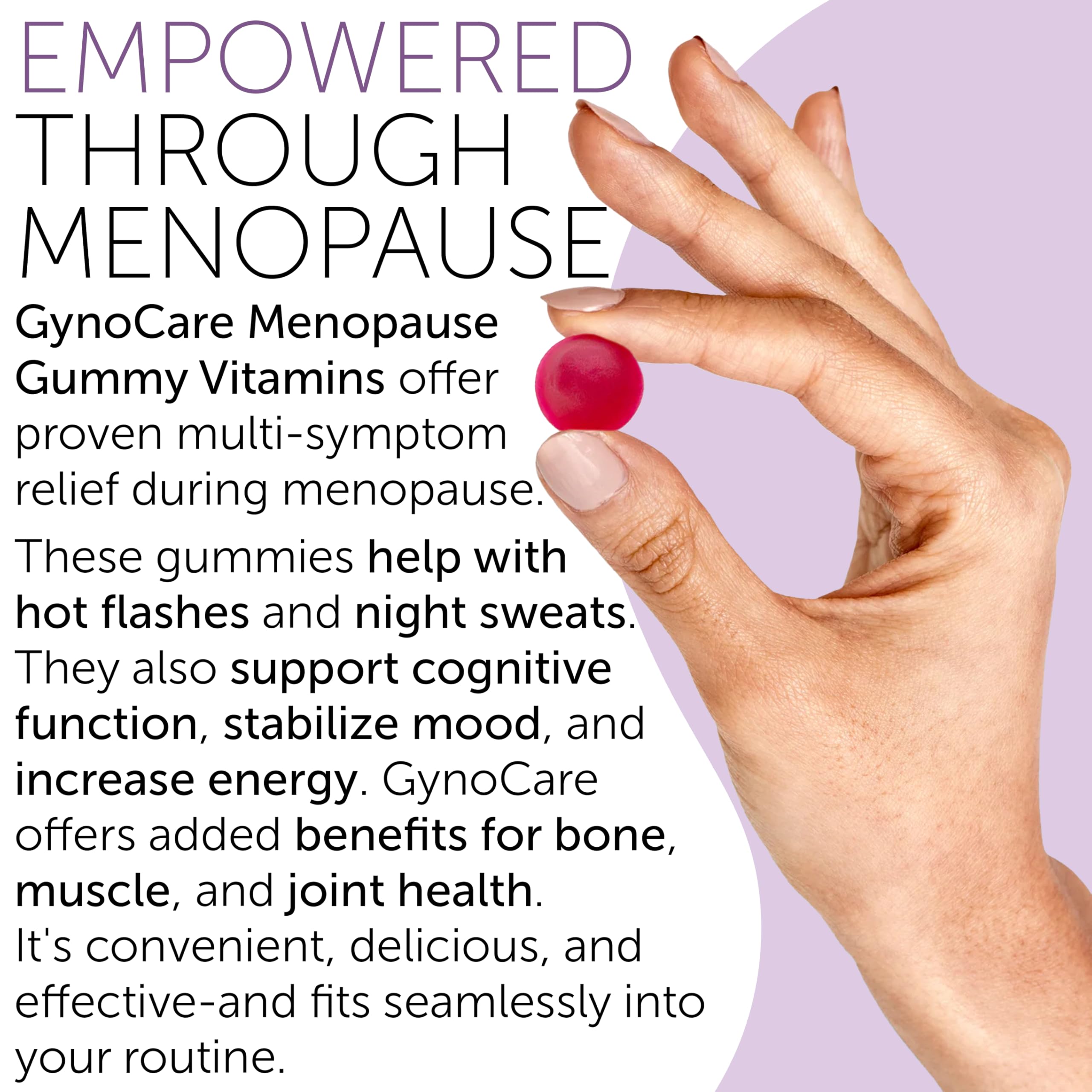 Terramed Just Think Comfort GynoCare gummies pour illustrates quick daily routine.