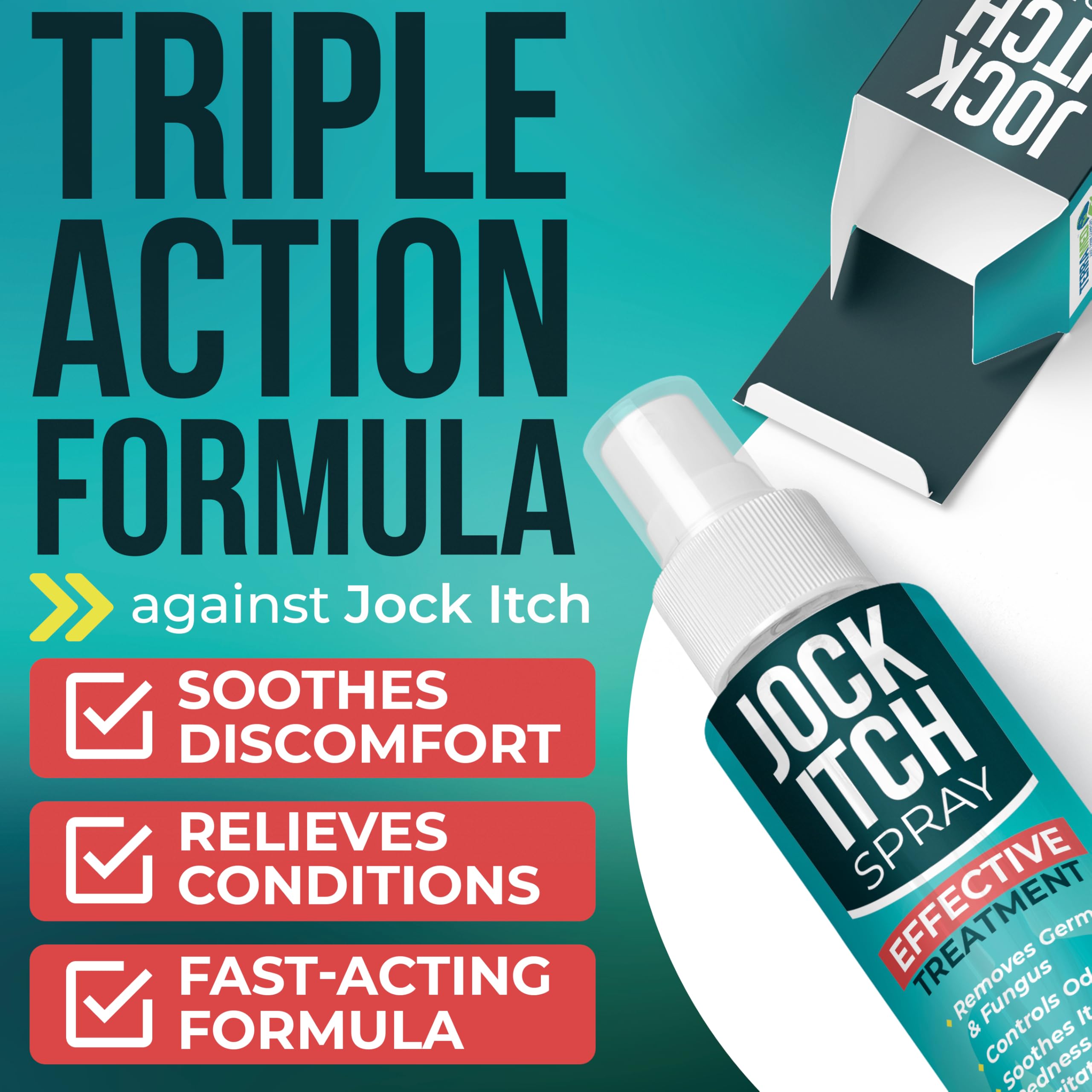 Terramed Just Think Comfort Jock Itch Spray being applied to skin for relief
