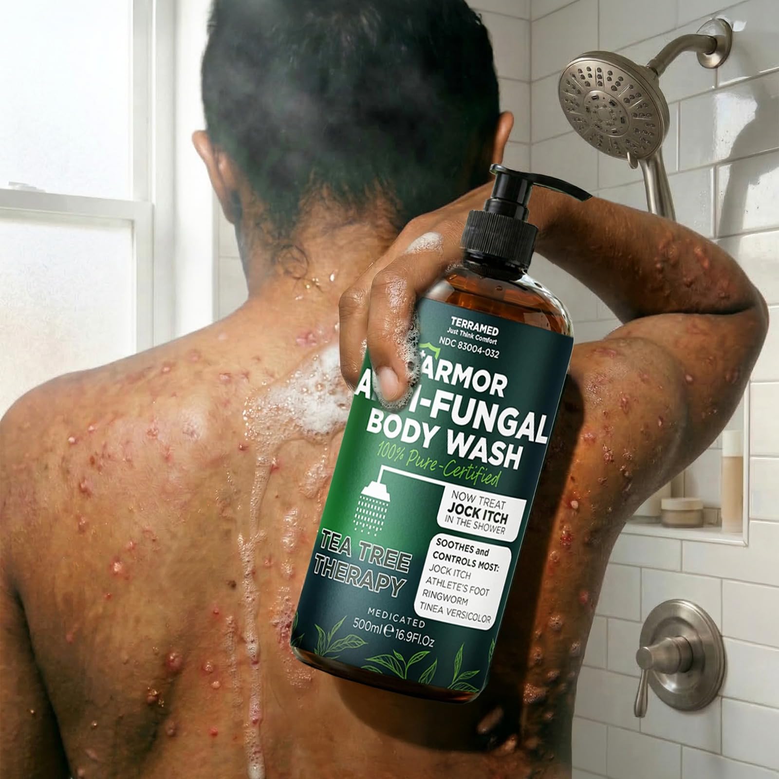 Terramed Just Think Comfort Antifungal soap in shower scene