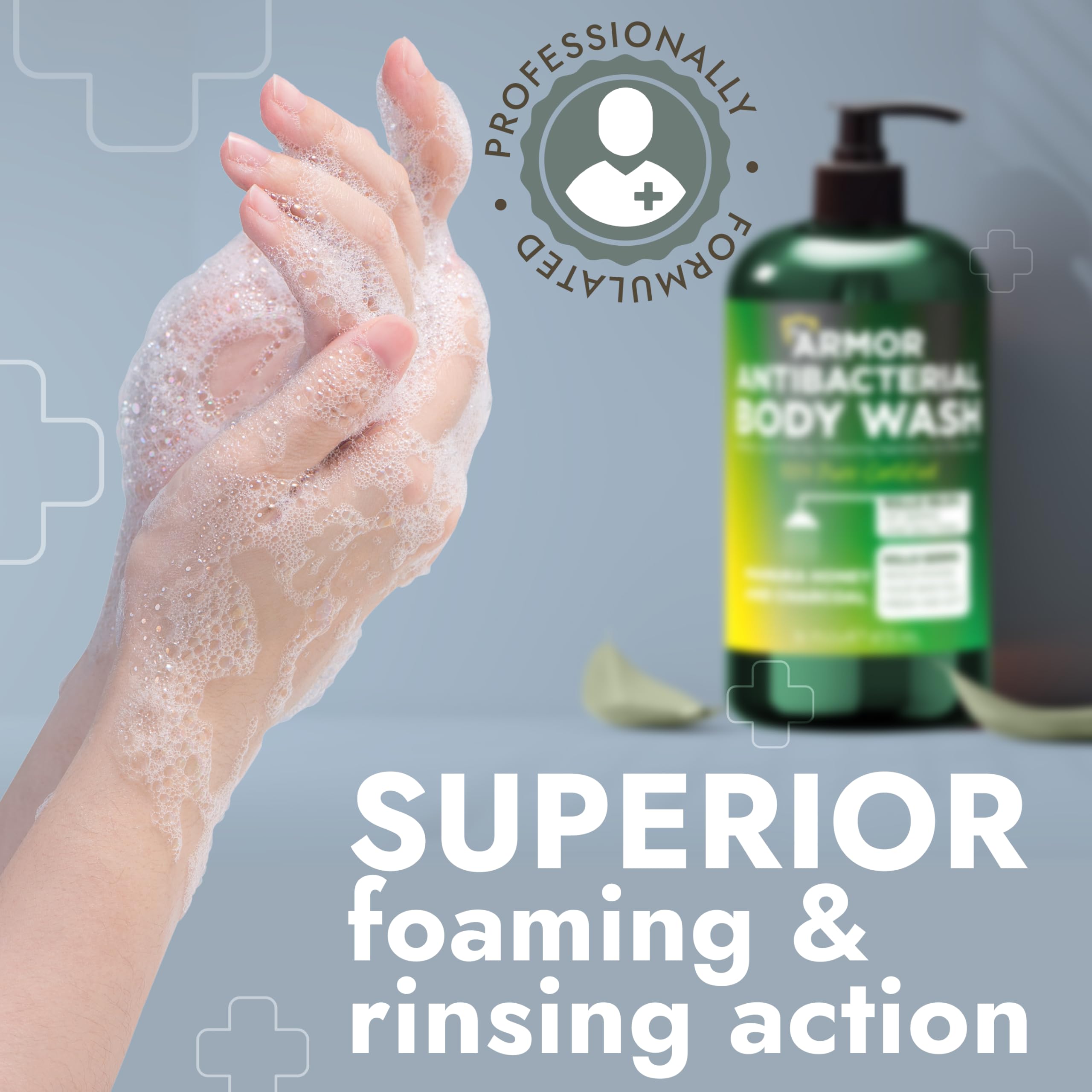 Terramed Just Think Comfort in shower use scene for a quick cleanse.
