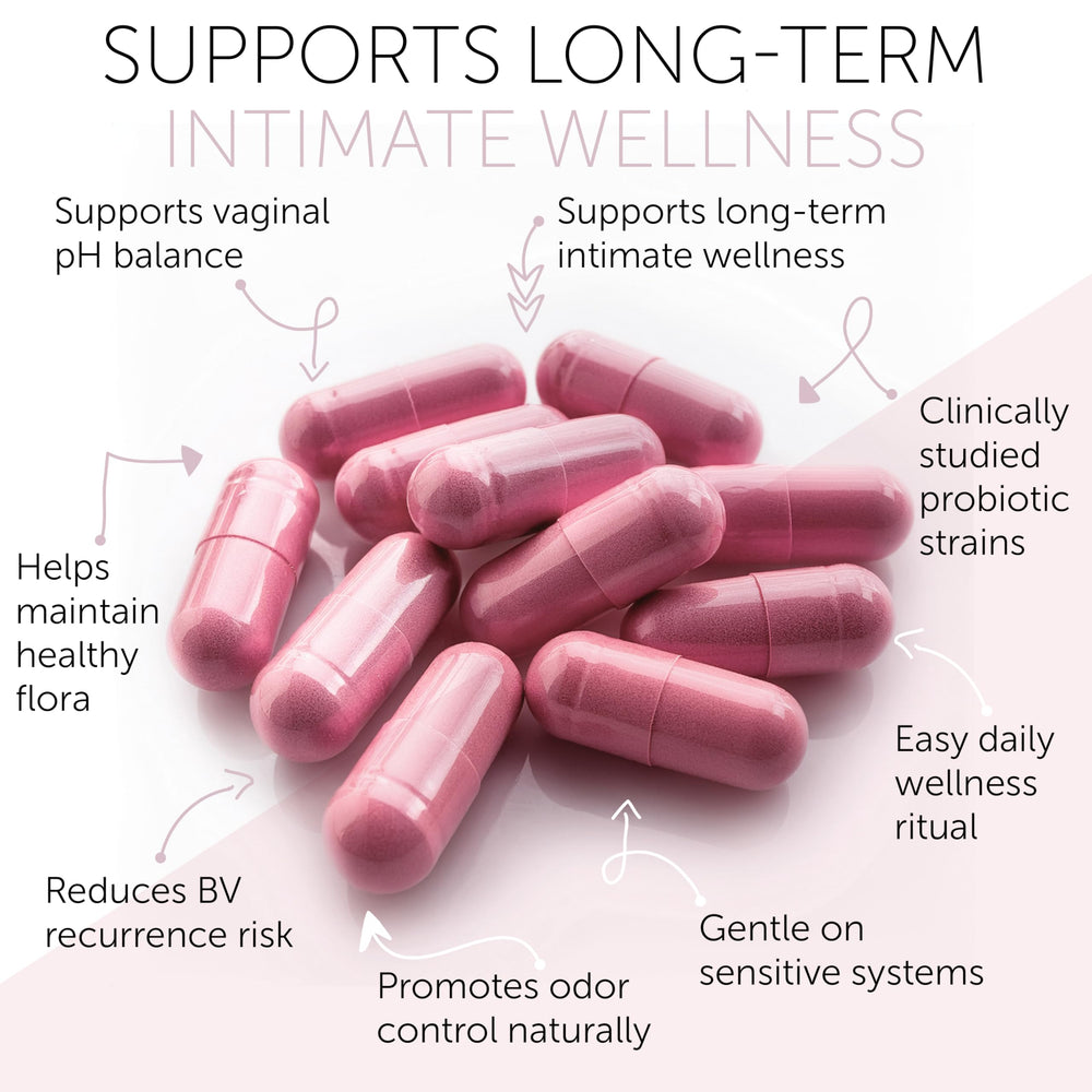 Terramed Just Think Comfort vaginal health graphic implies microbiome balance.