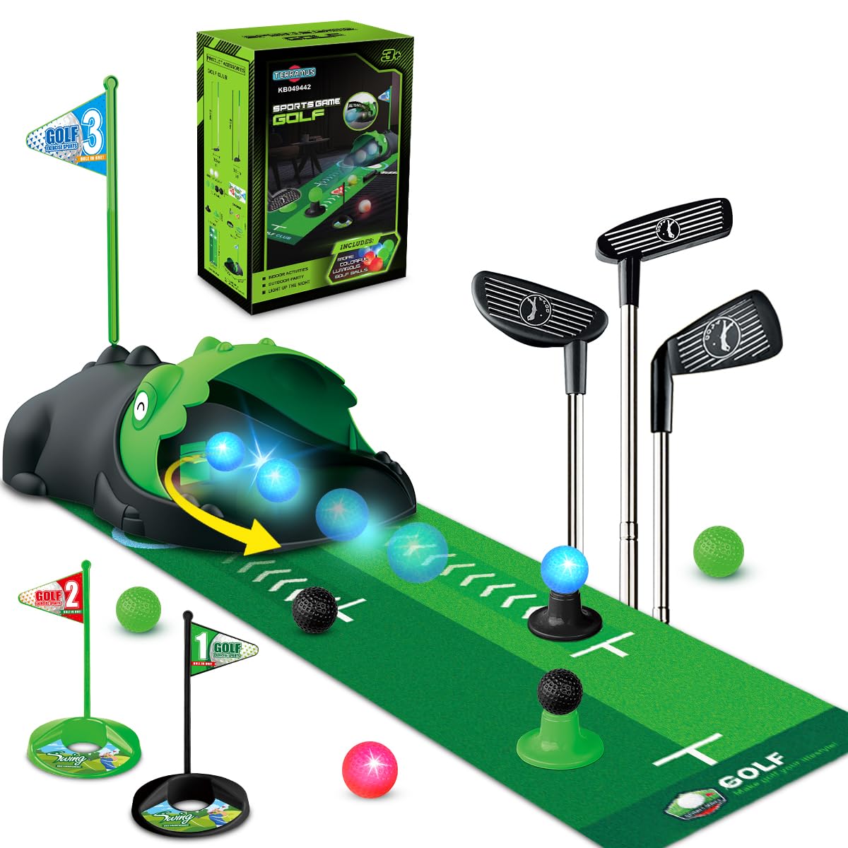 Terramus black golf balls provide color-coded practice options.