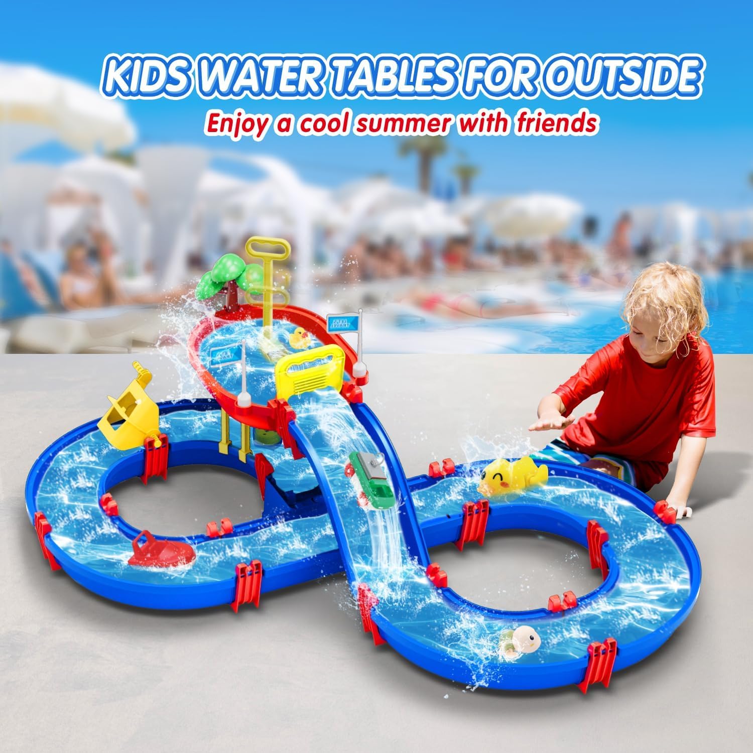 Terramus easy-assembly water table ideal for lawns, beaches, and backyards