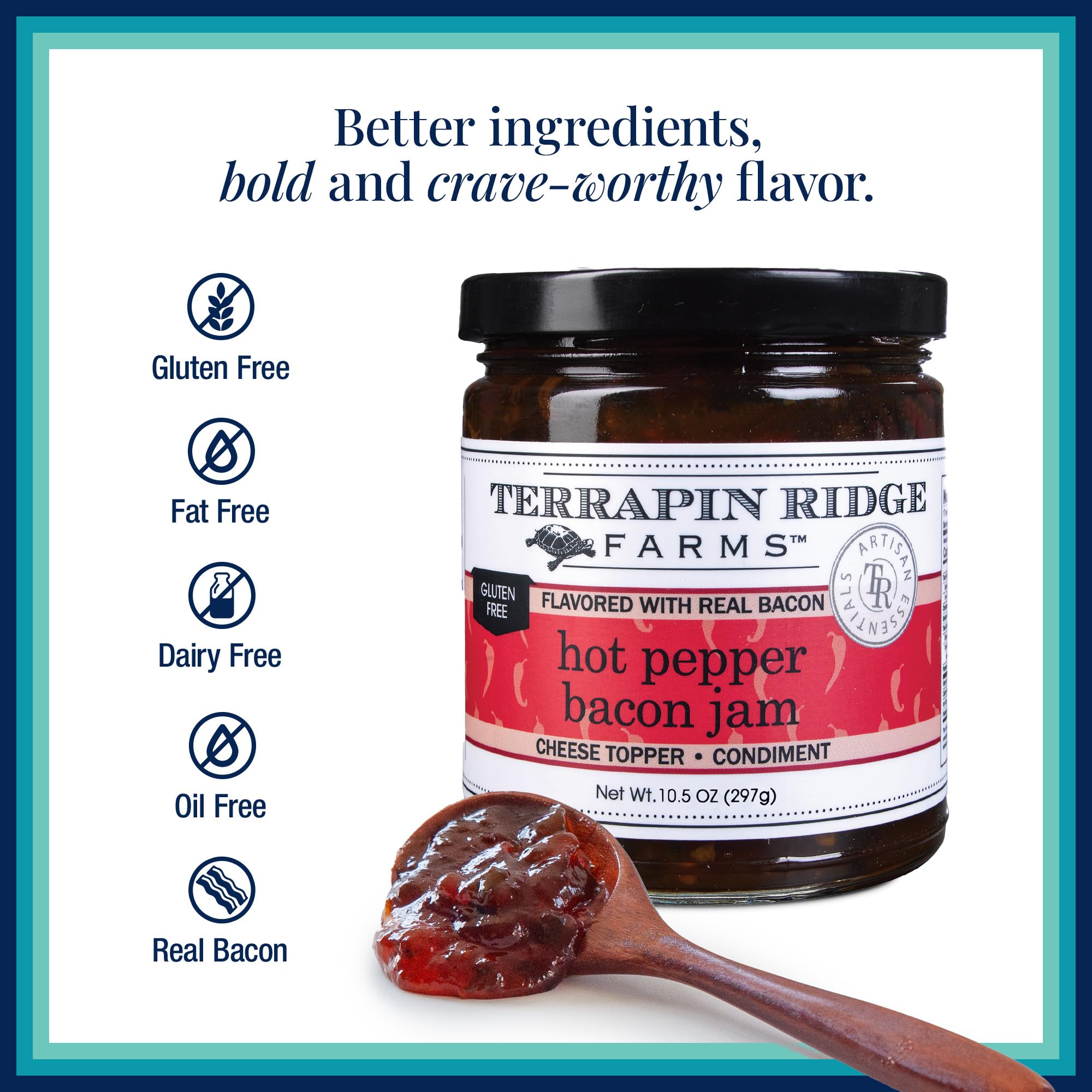 Terrapin Ridge hot pepper bacon jam charcuterie board with crackers elevates snacking.