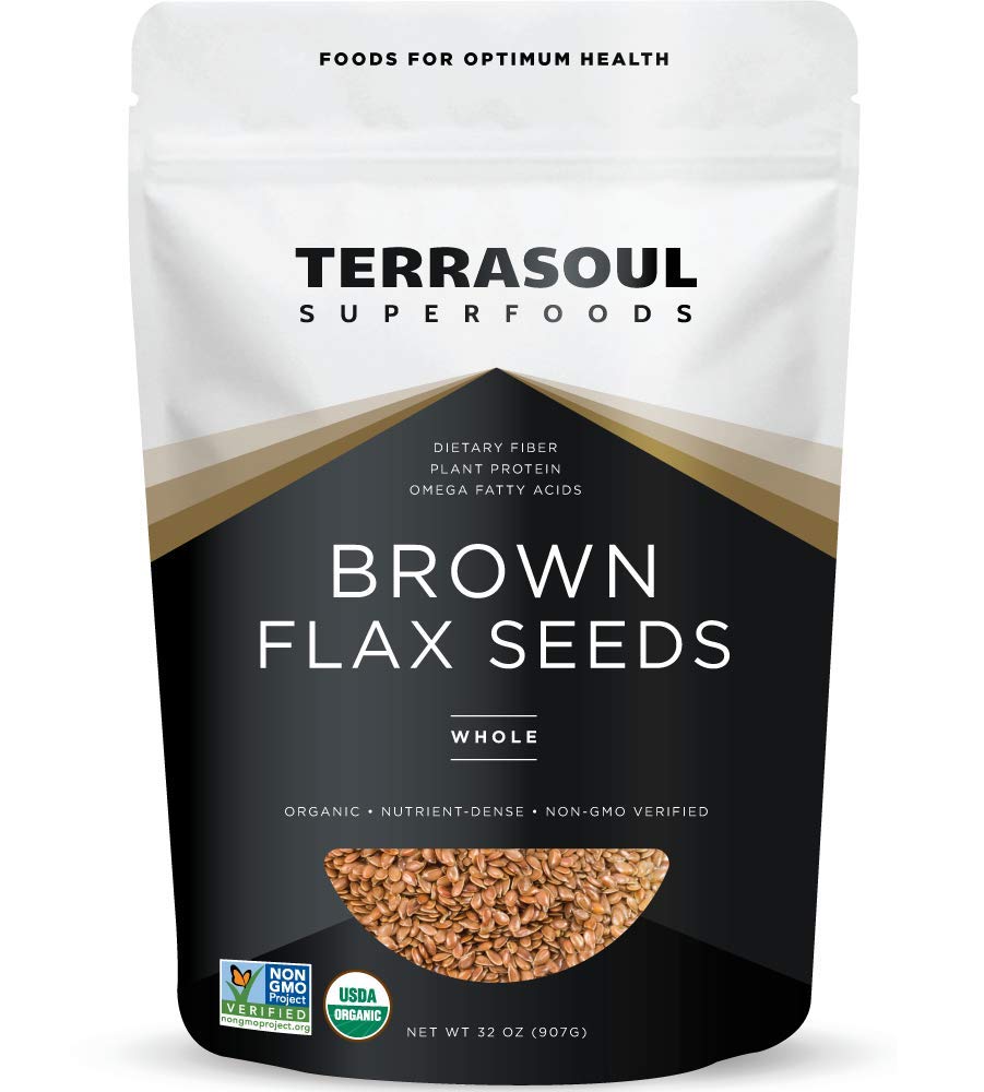 Terrasoul Brown Flax Seeds 2lb pack for wholesome baking and smoothies.