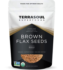 Terrasoul Brown Flax Seeds 2lb pack for wholesome baking and smoothies.