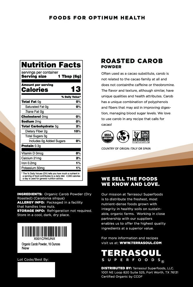 Terrasoul Organic Carob Powder used in baking for chocolate-like flavor.