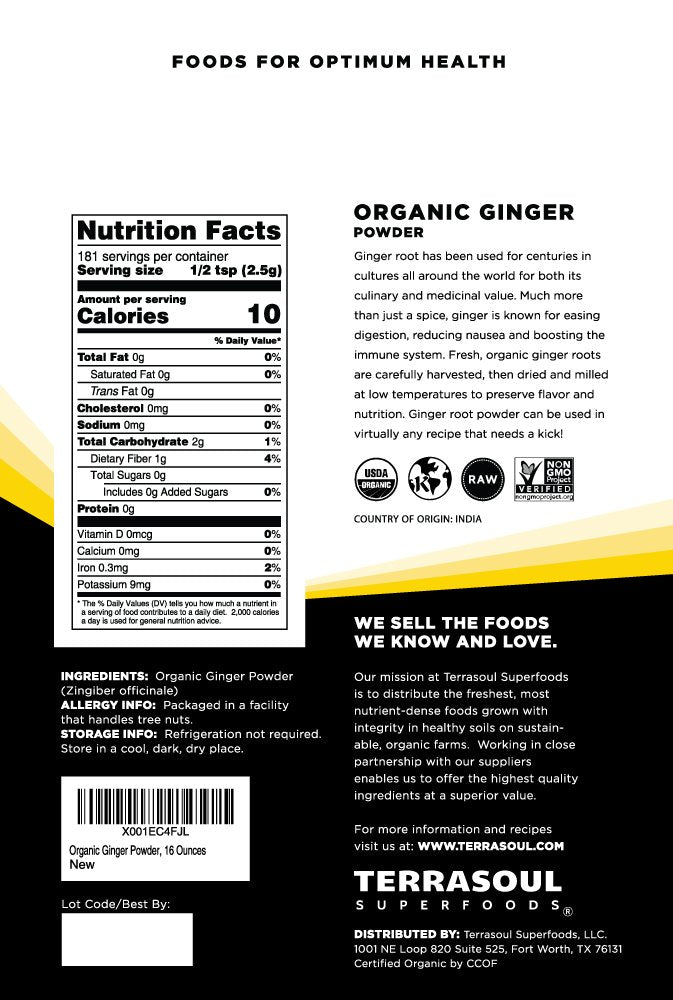 Terrasoul Ginger Powder measure spoon highlights easy dosing for curries and marinades
