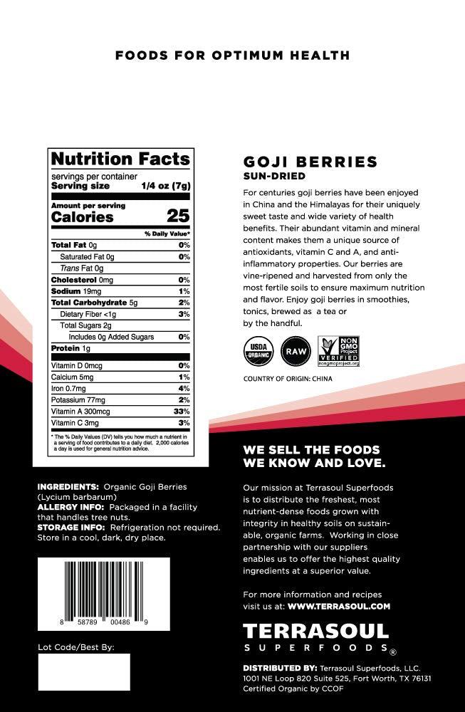 Terrasoul Goji Berries closeup reveals rich color and chewy texture.