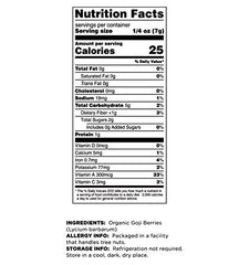 Terrasoul Goji Berries organic label indicating non-GMO vegan ingredients.