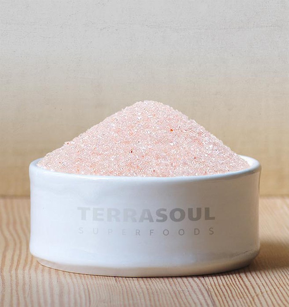 Terrasoul Himalayan Pink Salt finishing salt for gourmet meals in a kitchen