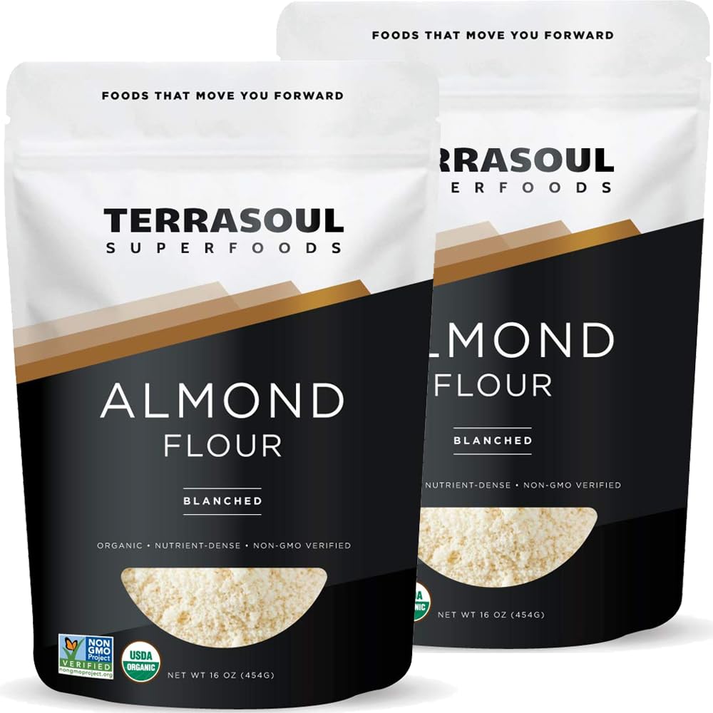 Terrasoul Organic Almond Flour pack-2lb label, ideal for gluten-free baking