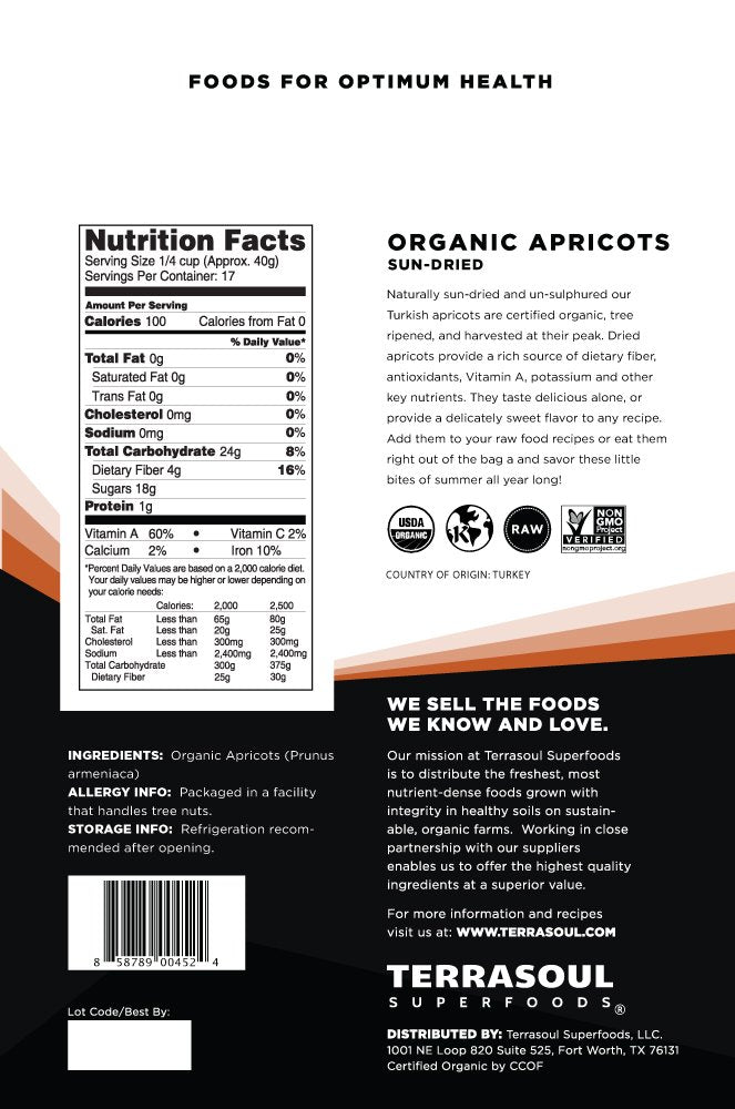 Terrasoul Organic Apricots close-up texture shows chewy, naturally sweet pieces for baking.