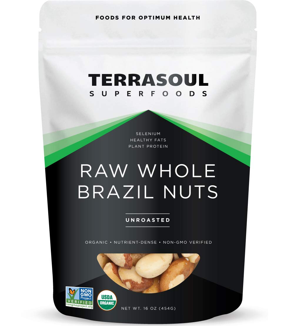 Terrasoul Organic Brazil nuts 1lb bag, savory, selenium-rich snack.