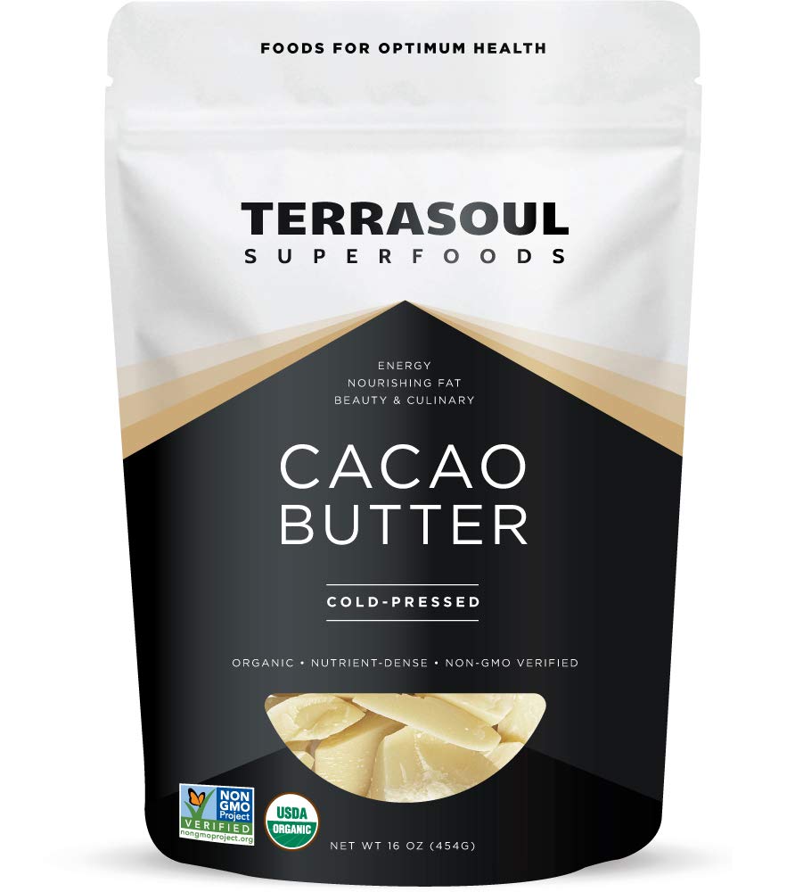 Terrasoul Organic Cacao Butter 1 lb, raw and unrefined for versatile cooking.