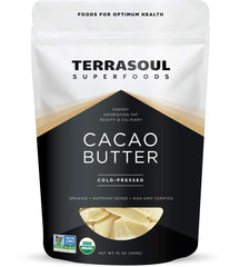 Terrasoul Organic Cacao Butter 1 lb, raw and unrefined for versatile cooking.