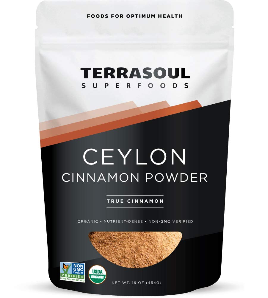 Terrasoul Organic Ceylon Cinnamon powder bottle highlighting premium aroma for baking