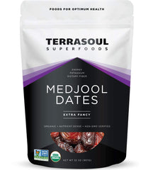 Terrasoul Organic Medjool Dates reveal a soft chewy texture, ideal for quick snacking