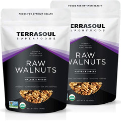 Terrasoul Organic Raw Walnuts Chandler halves; perfect for snacking or baking.