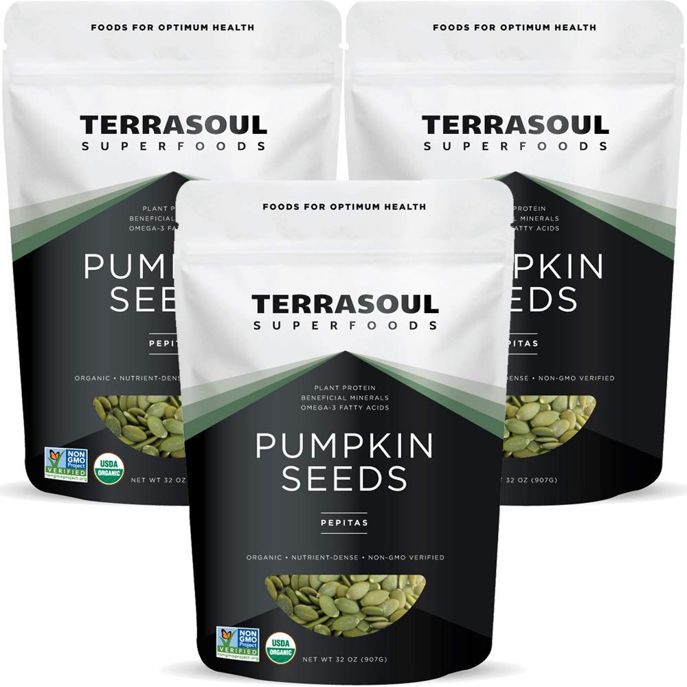 Terrasoul Superfoods organic pumpkin seeds close-up highlighting raw quality
