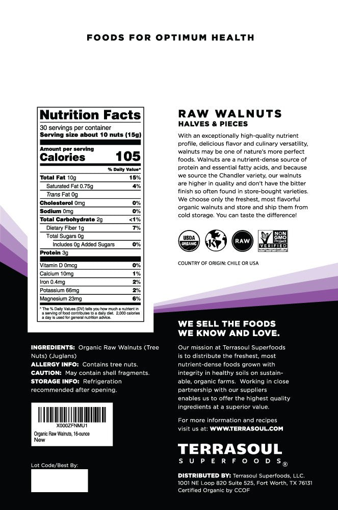 Terrasoul Superfoods walnuts showing light color halves and pieces, ideal for milks and cooking