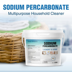 Terre Virtuelle oxygen bleach powder pouring to boost laundry whiteness.