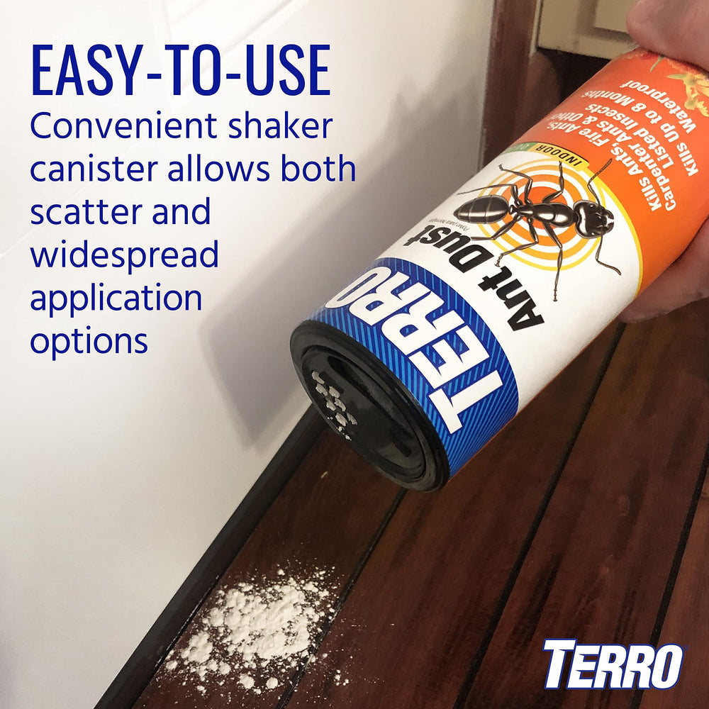 Terro Ant Dust suitable for indoor and outdoor use around perimeters.