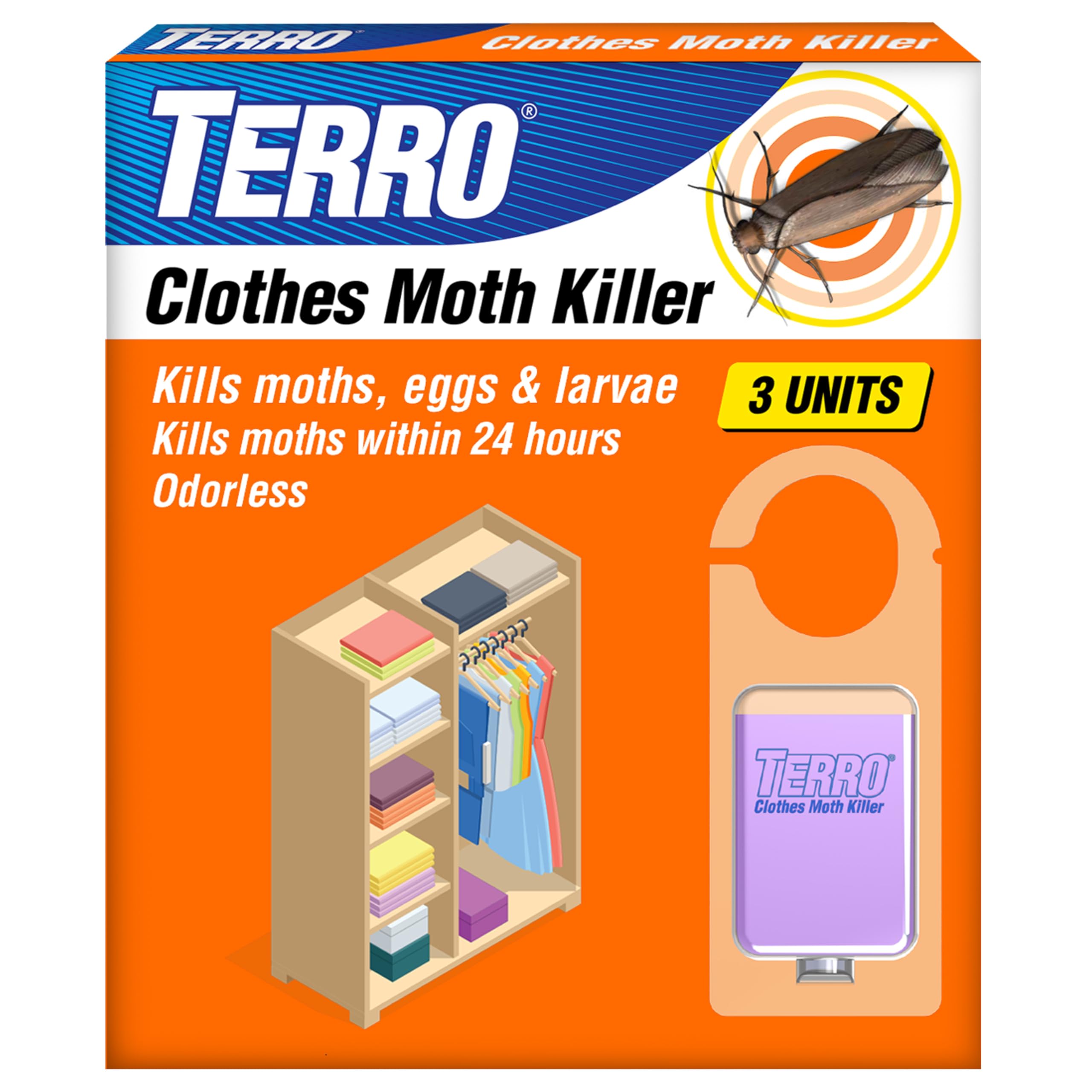 TERRO Clothes Moth Killer activation in closet, easy setup for quick protection