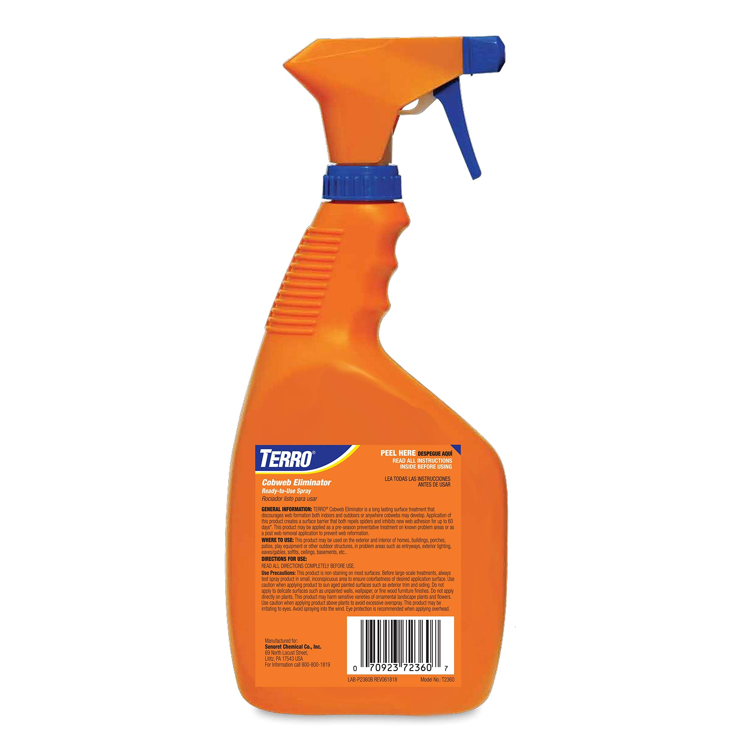 Long-lasting repellency from TERRO Cobweb Eliminator protecting outdoor entryways.