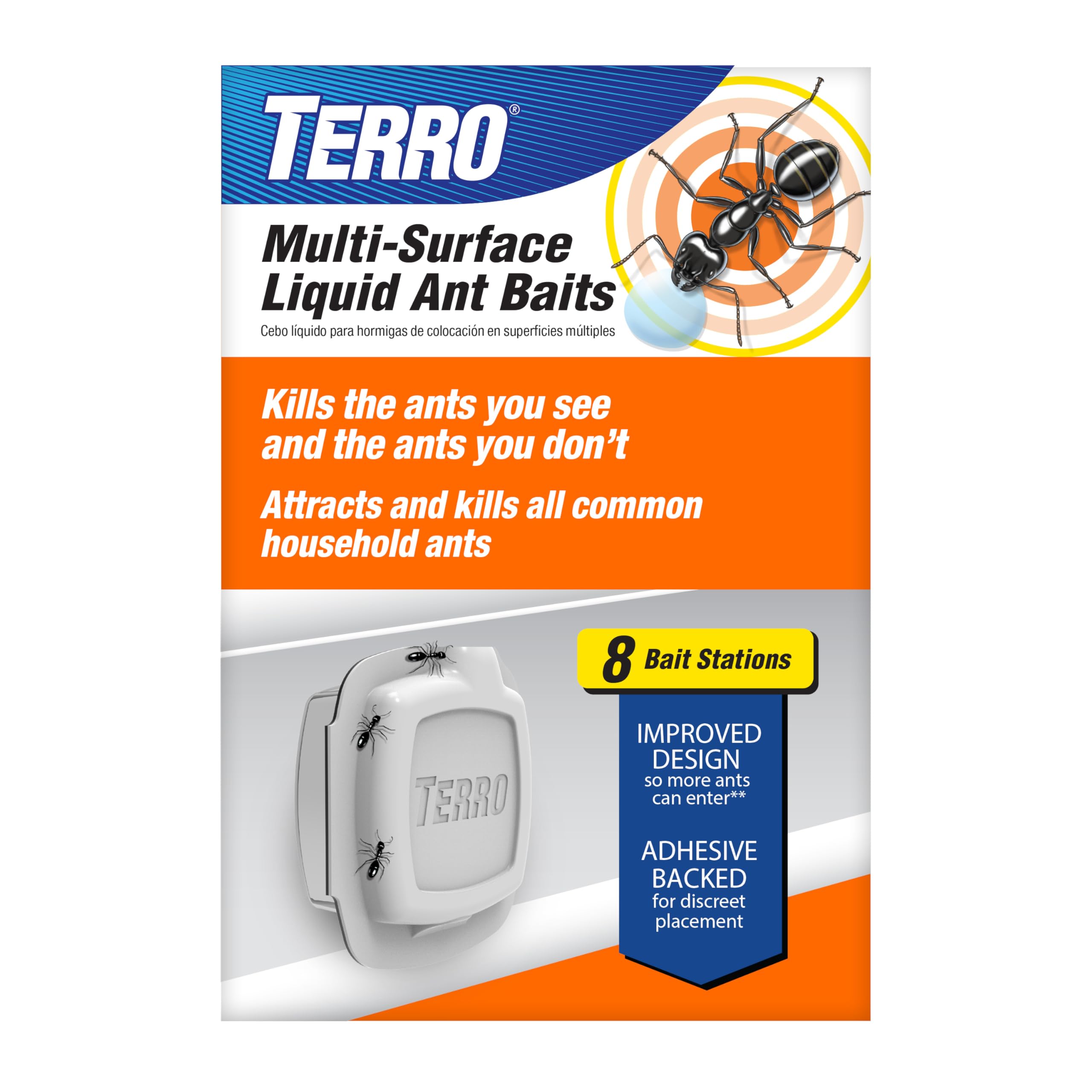 TERRO indoor liquid ant bait station eight-pack for discreet home use.