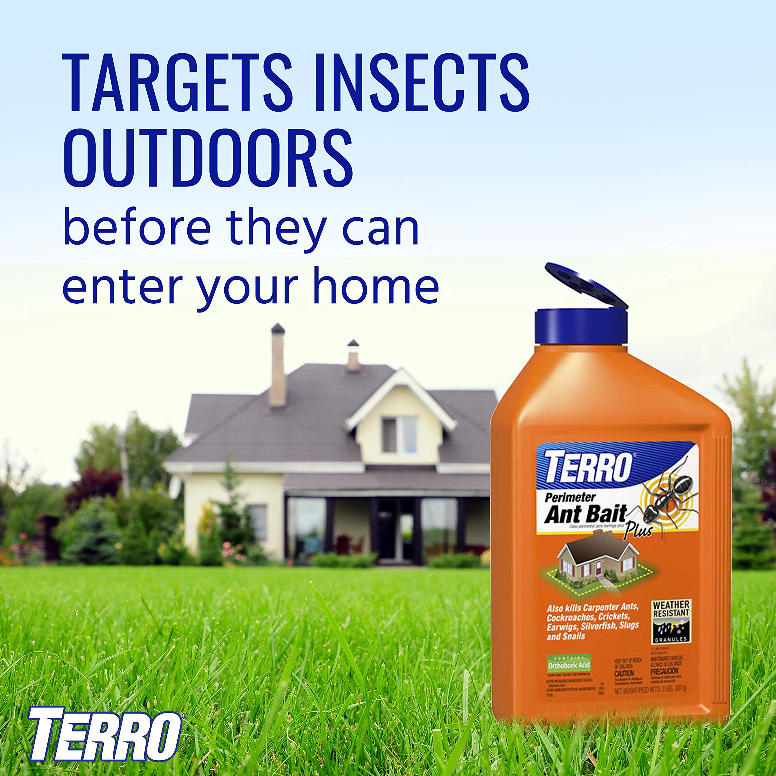 Terro T2600 perimeter application shown on wall for targeted outdoor control