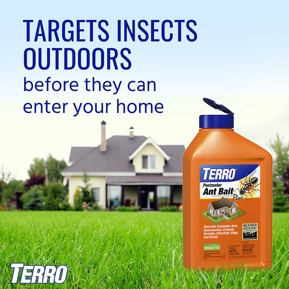 Terro T2600 perimeter application shown on wall for targeted outdoor control