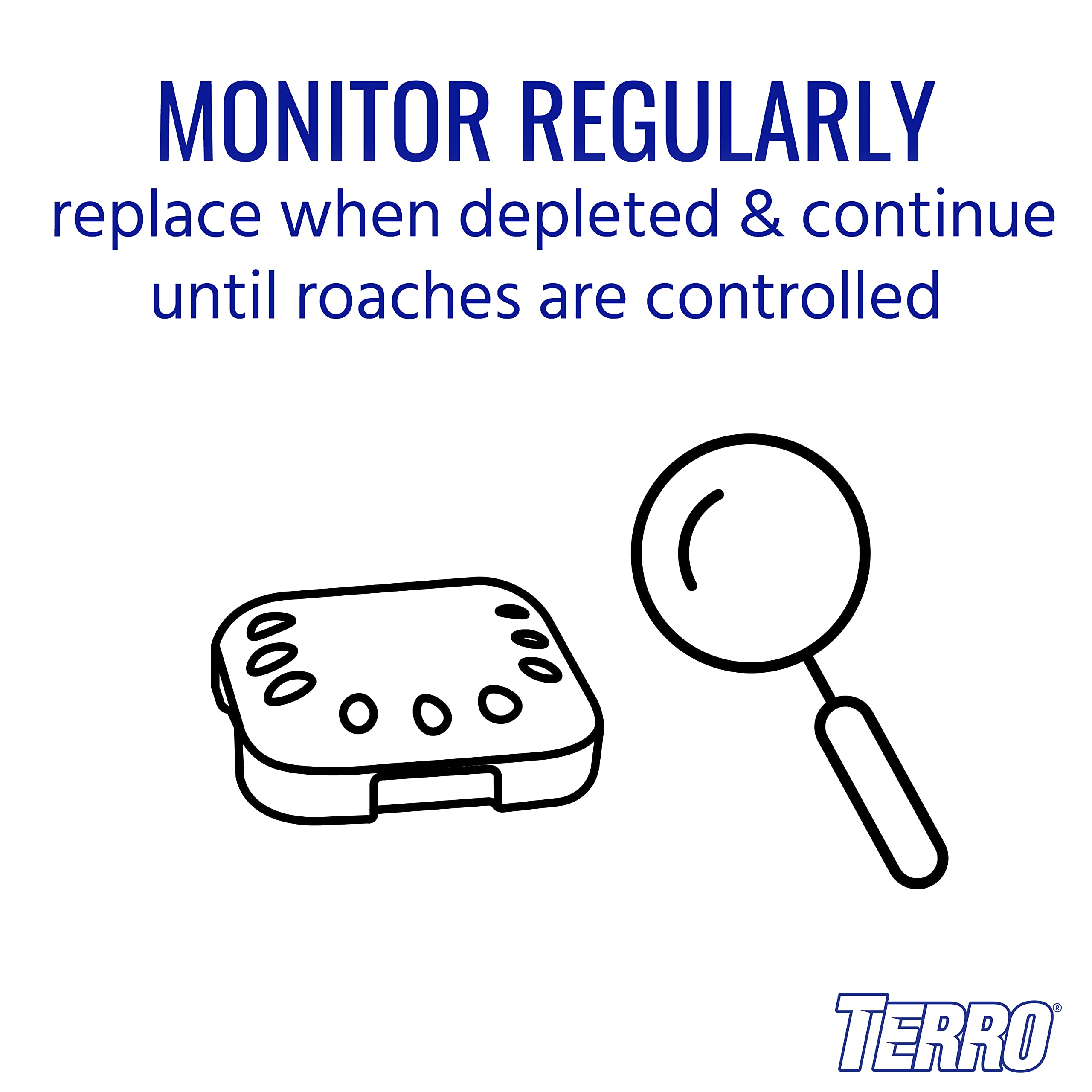 Close-up of Terro T500SR showing bait inside signals replacement when necessary.