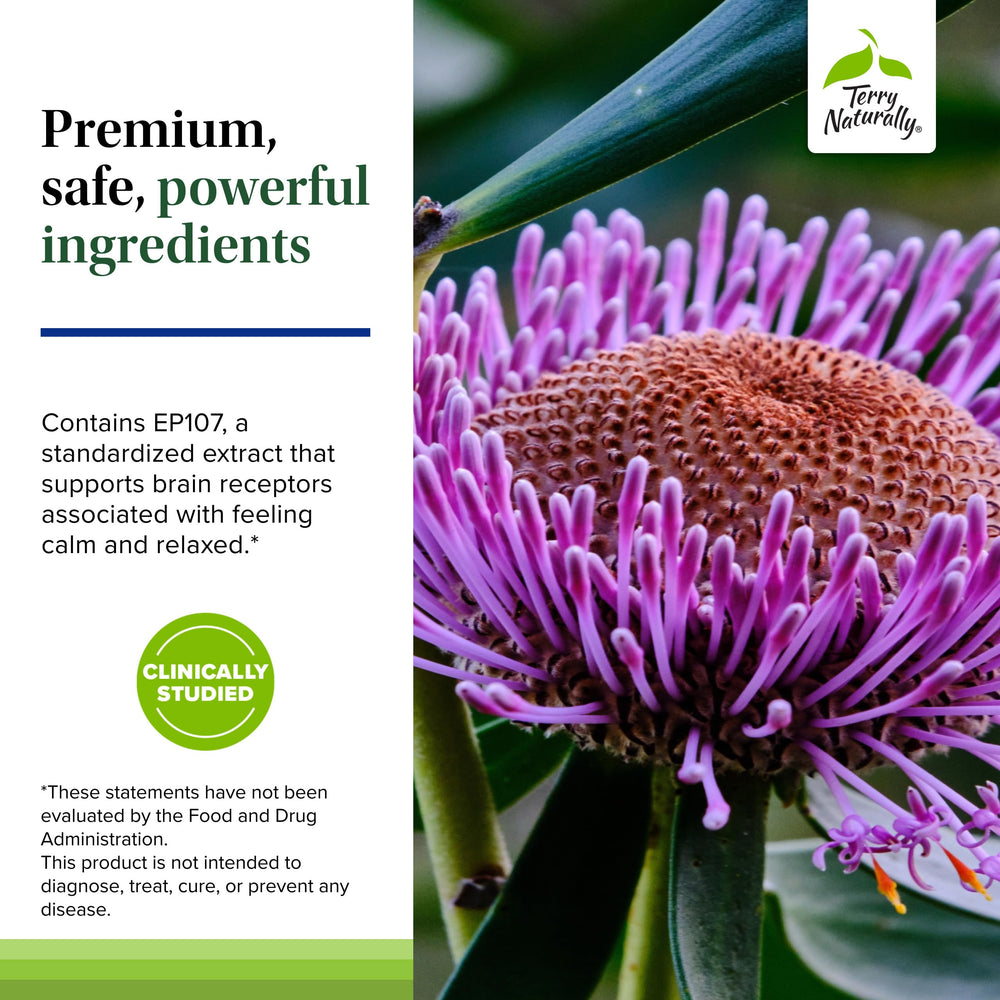 Terry Naturally AnxioCalm bottle-cap image emphasizes freshness and seal integrity