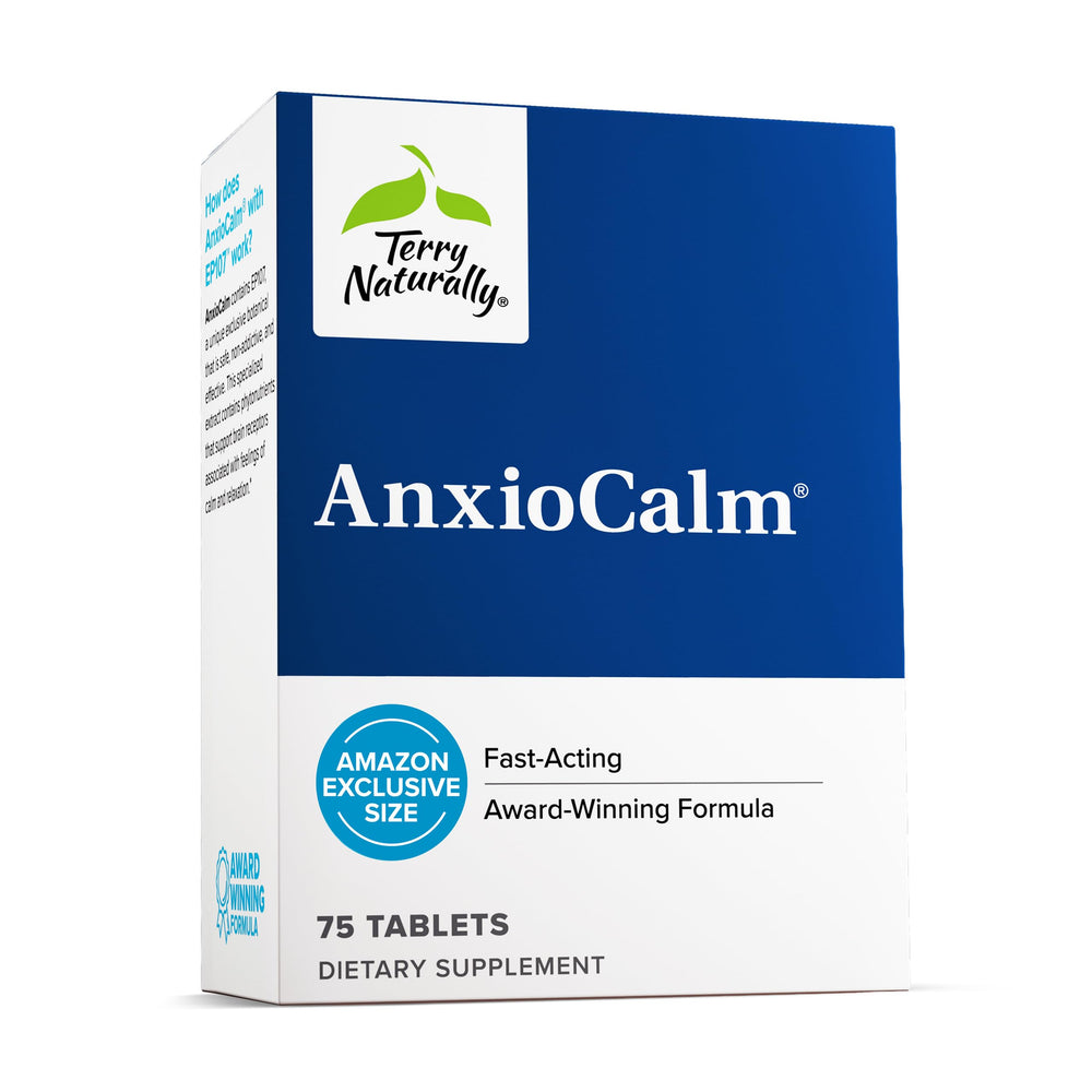 Terry Naturally AnxioCalm bottle front promotes daily calm and balanced mood