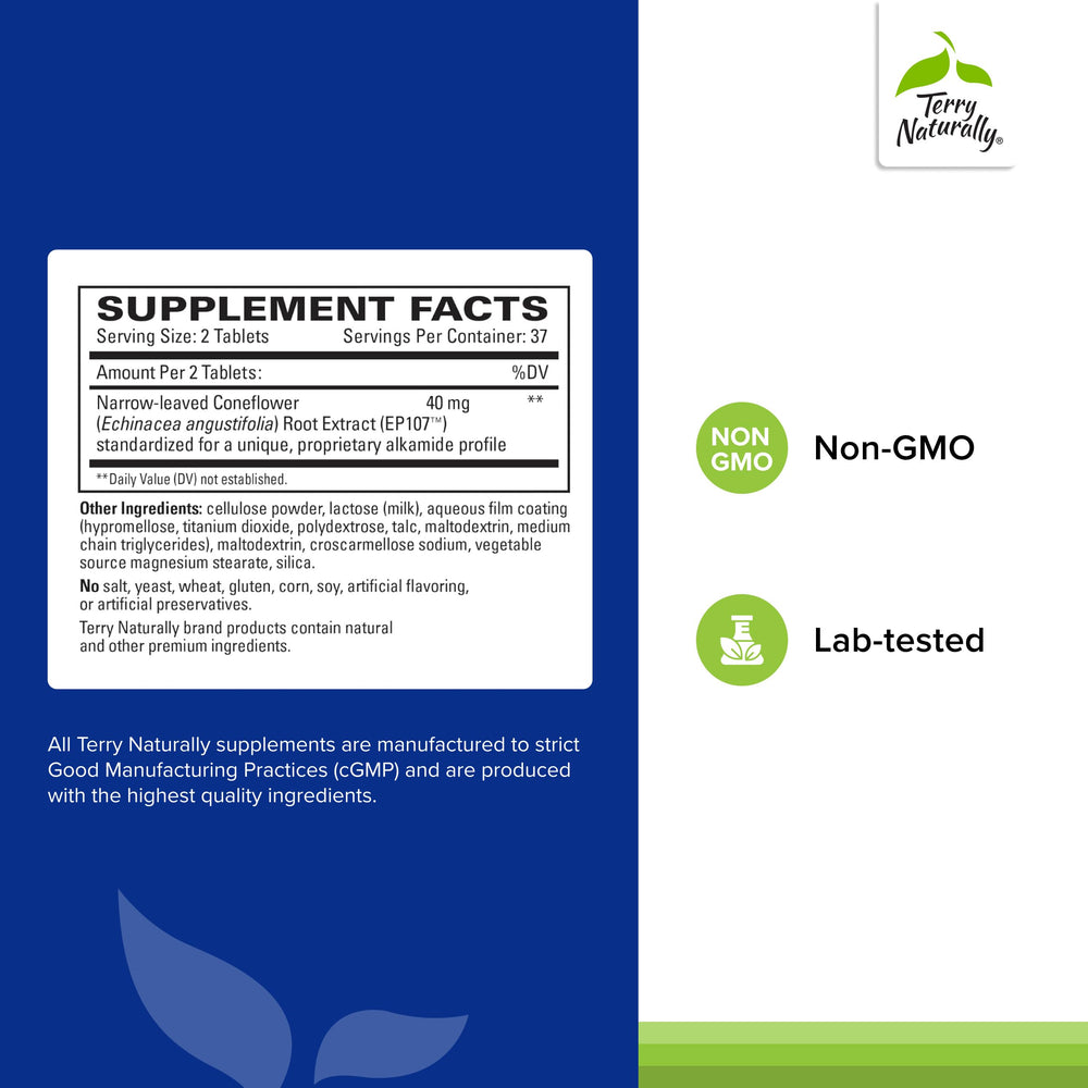 Terry Naturally AnxioCalm label close-up highlights EP107 extract for relaxation support