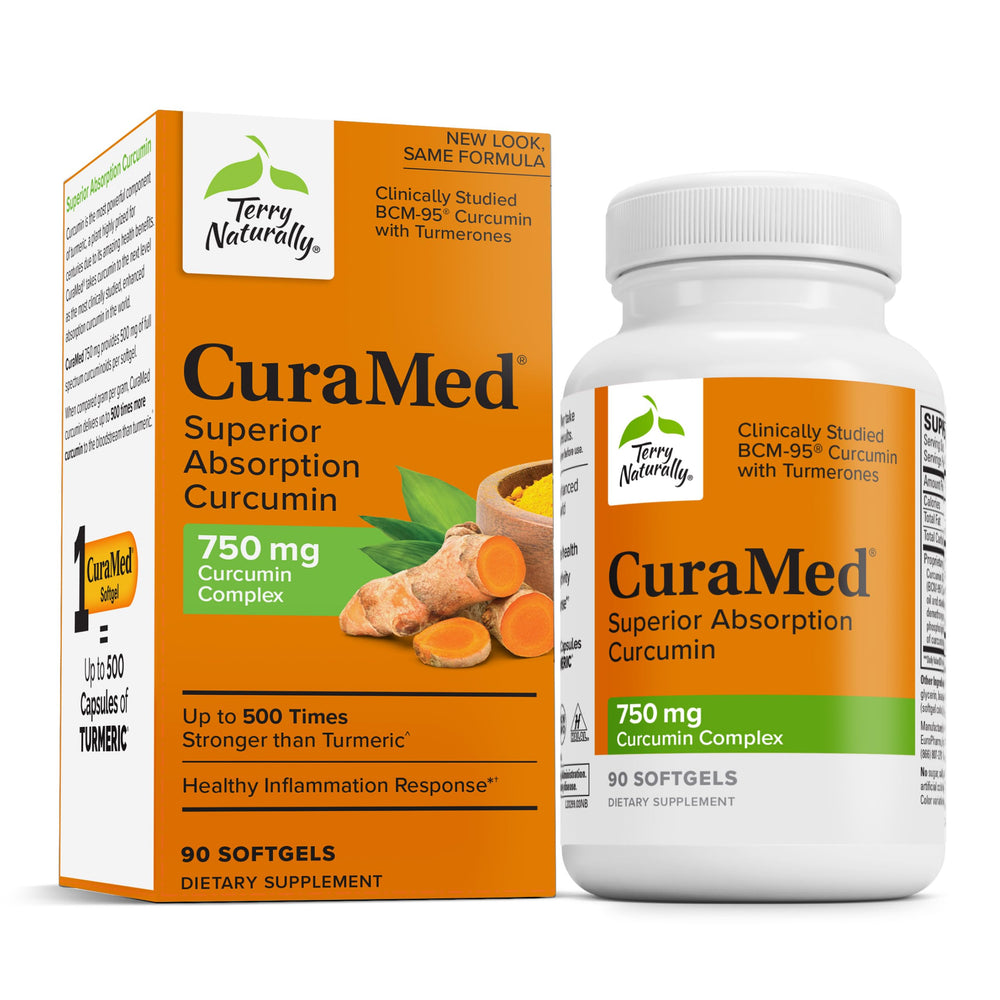 Terry Naturally CuraMed 750mg bottle showcasing high-potency curcumin for antioxidant support