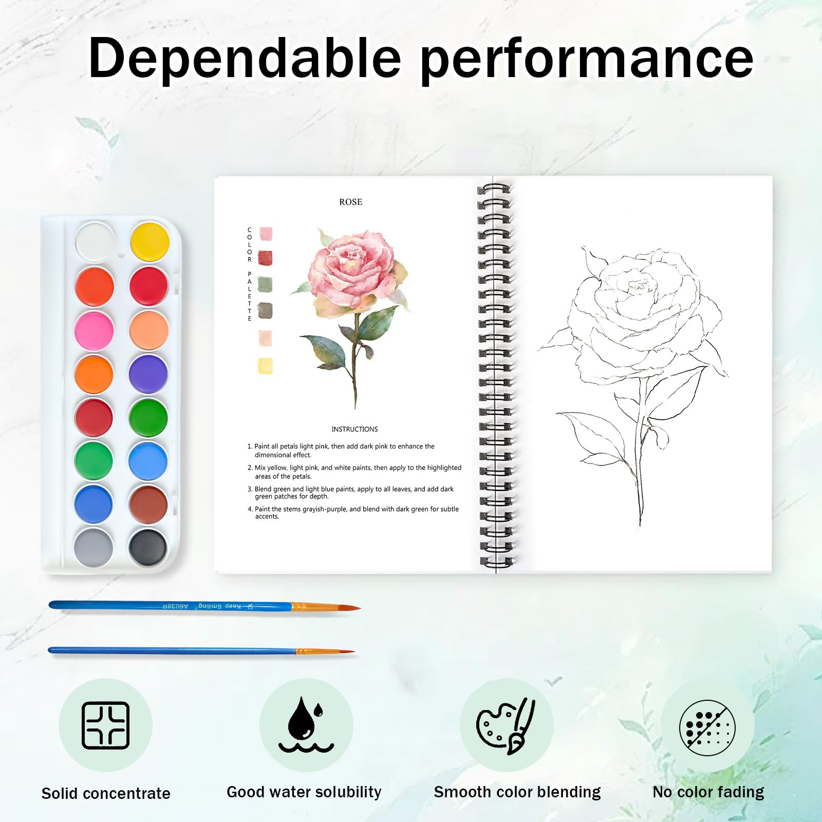 Terself Watercolor paper quality resists bleeding and keeps colors vibrant