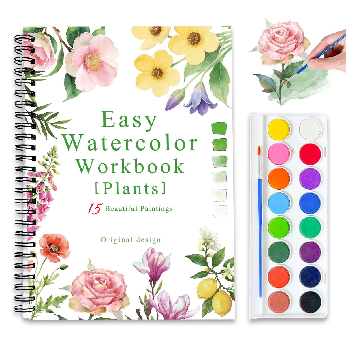 Terself Watercolor Workbook front cover with plant designs for beginners