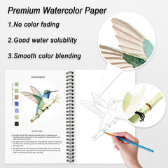 Thick watercolor paper quality in Terself Workbooks resists bleeding and warping.