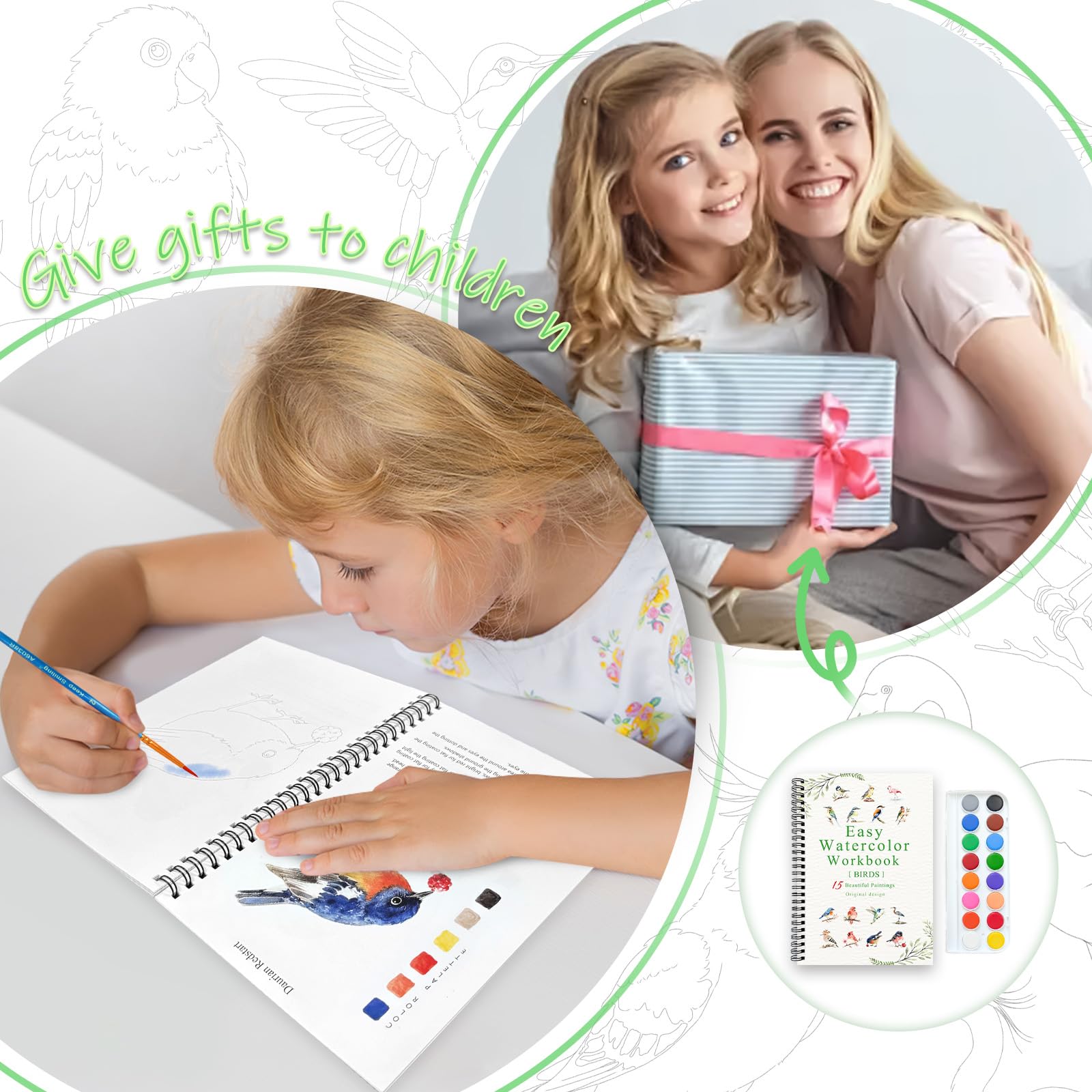 Round brush included with Terself Watercolor Workbooks to support beginner brush control.
