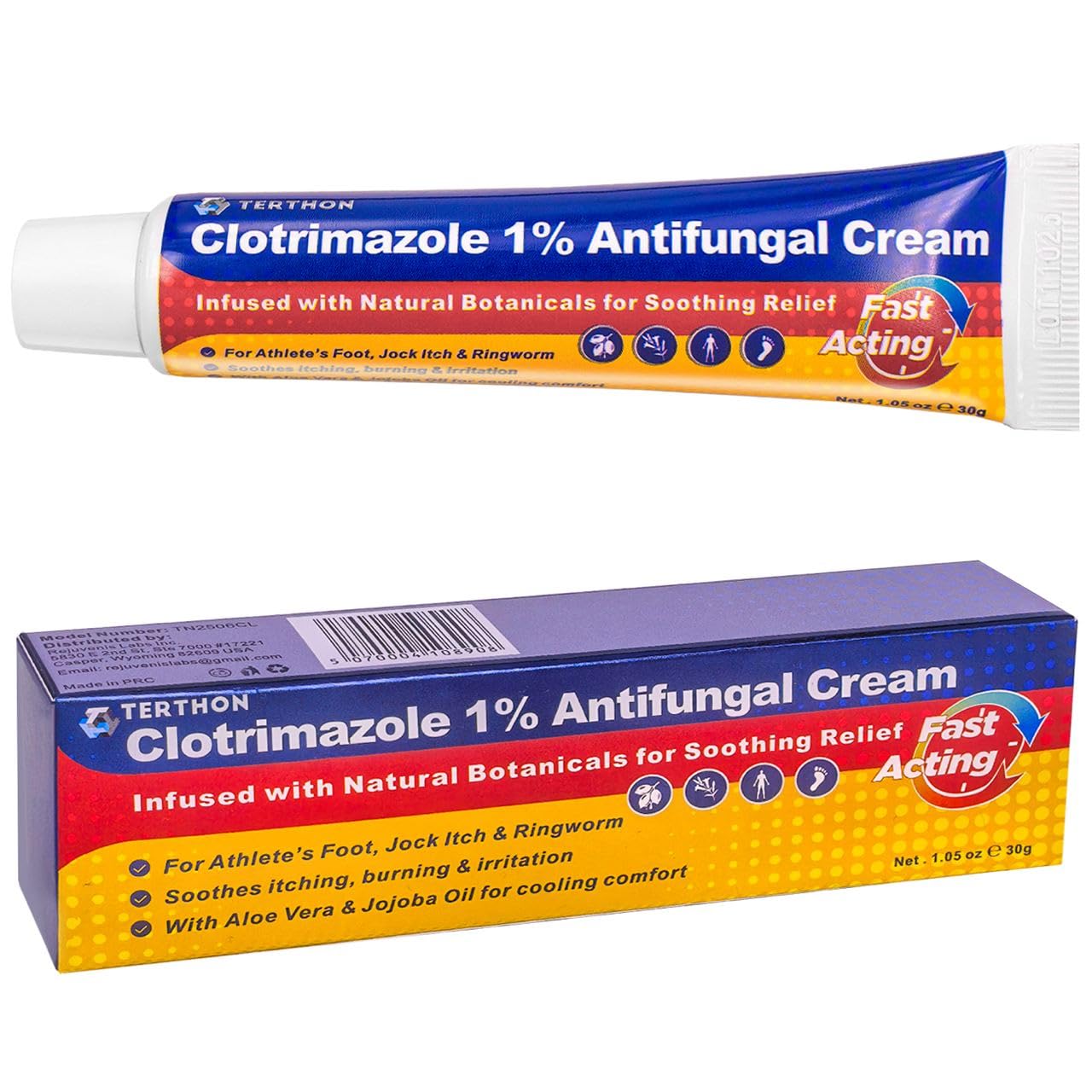 Terthon Antifungal Cream foot groin application image demonstrates uses on sensitive areas