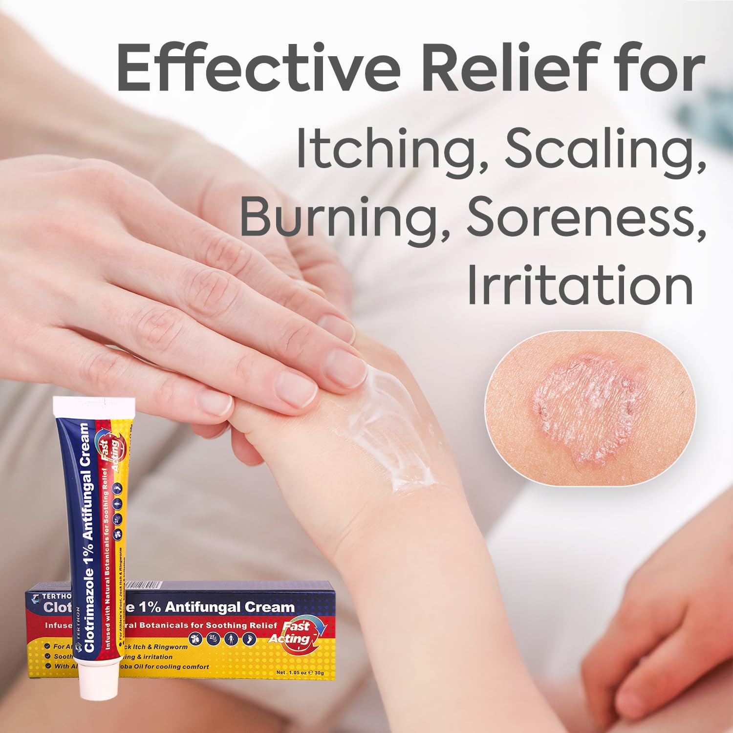 Terthon Antifungal Cream moisturizing care shot shows glycerin and hydrating formula